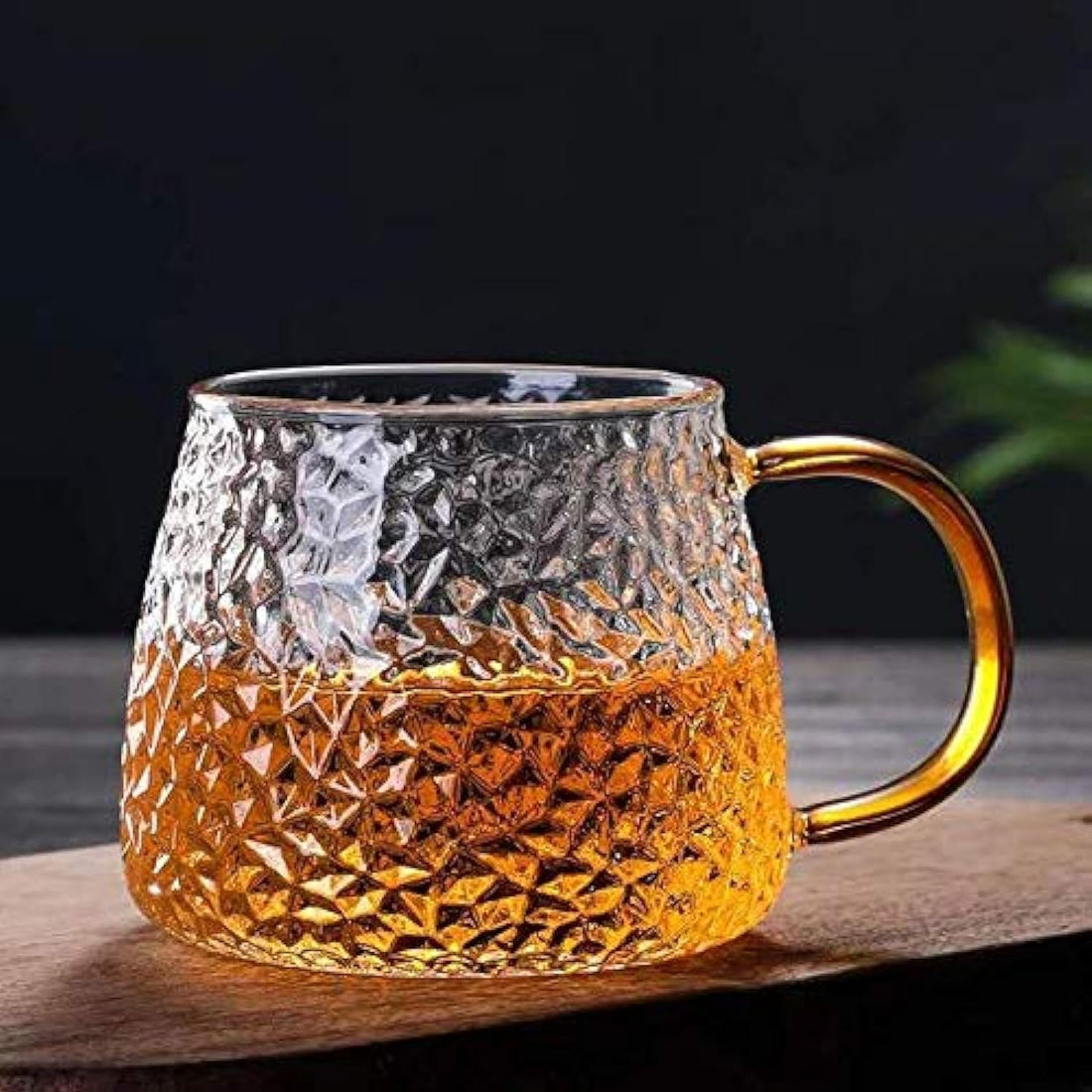 PrimeWorld Glass Coffee Mug with Golden Handle, 1 Pc Microwave Safe Borosilicate Glass Cup, Milk, Chocolate & Beverage, Mocha, Cappuccino, Tea and Water, Clear Drinking Cups