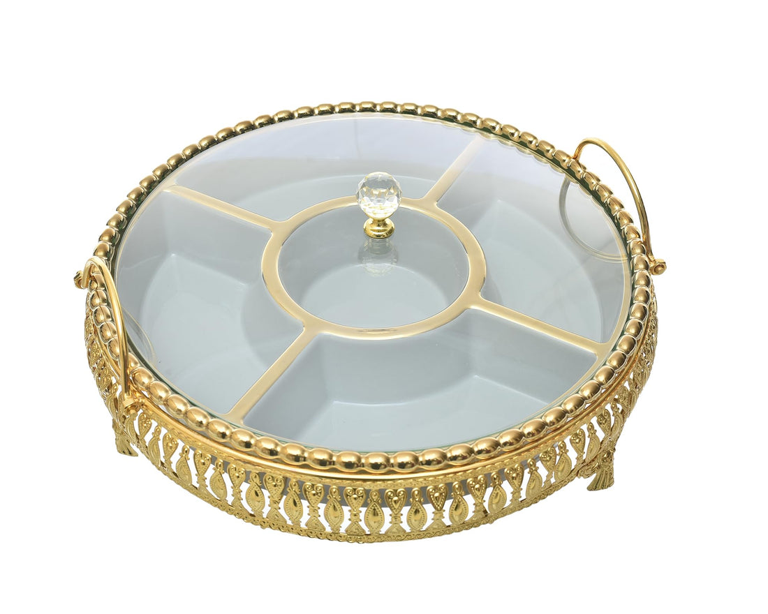 BRIGHT FUTURE 6-Piece Porcelain Serving Dish Set with Pyrex Lid Luxury Colorful Appetizer Set with Elegant Stand - Gray