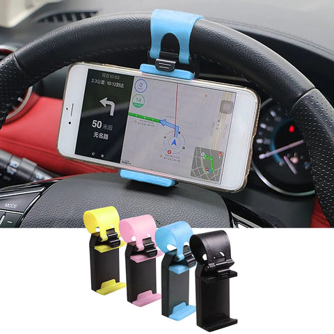 Universal Mobile Phone Steering Wheel Handlebar Mount Clip Holder Mount for Smartphone Mobile Phone Holder Car Steering Wheel Mobile Phone Holder Clip for Dashboard Smartphone Car (Sky Blue, One Size)