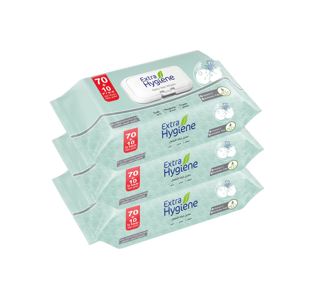Extra Hygiene Wet Wipes Baby Moisturising Aloe Vera 240W (80x3Pcs)