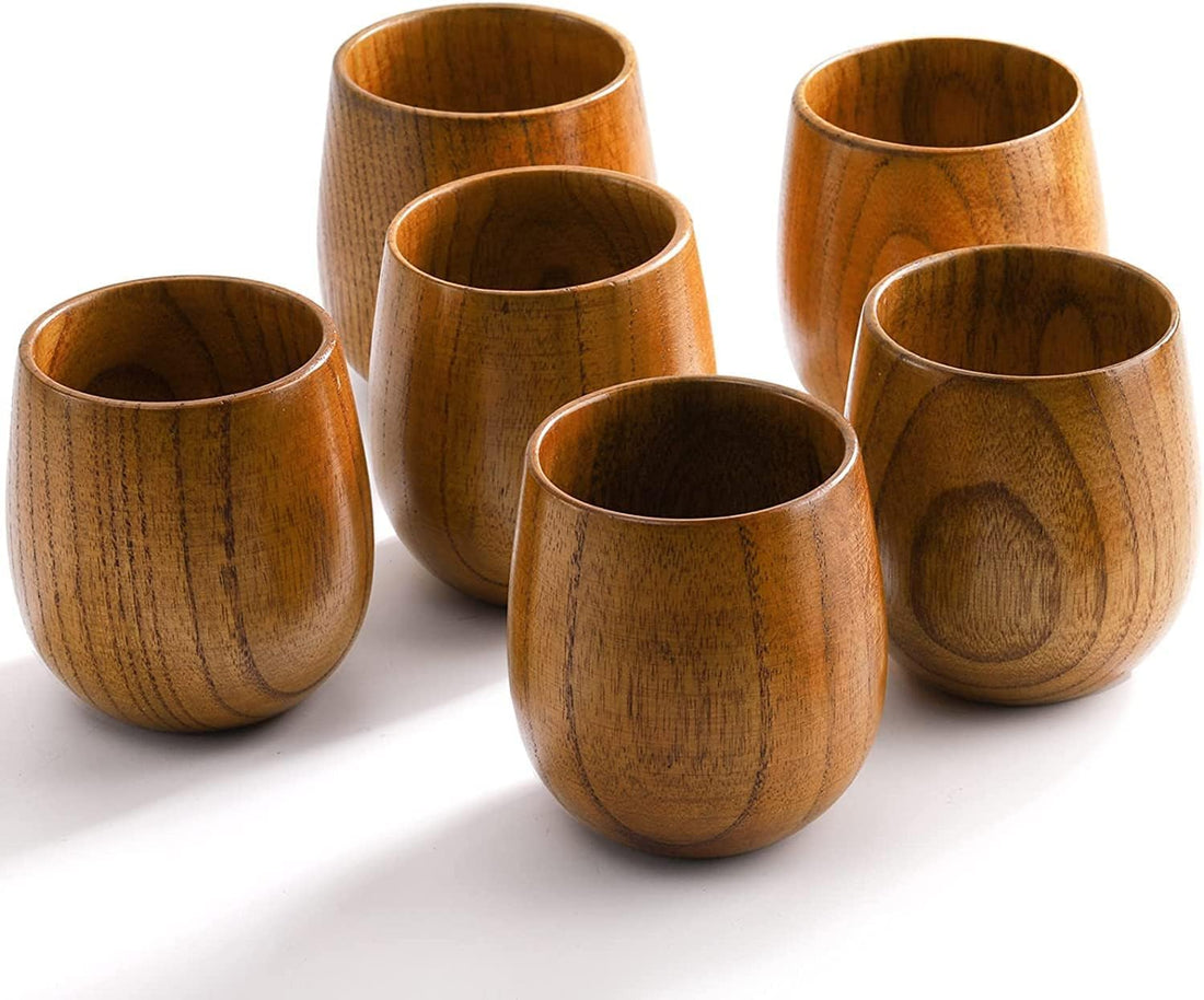 Egypt Antiques 6 Pieces Japanese Style Wooden Tea Cups Handmade Sarsoa Wood