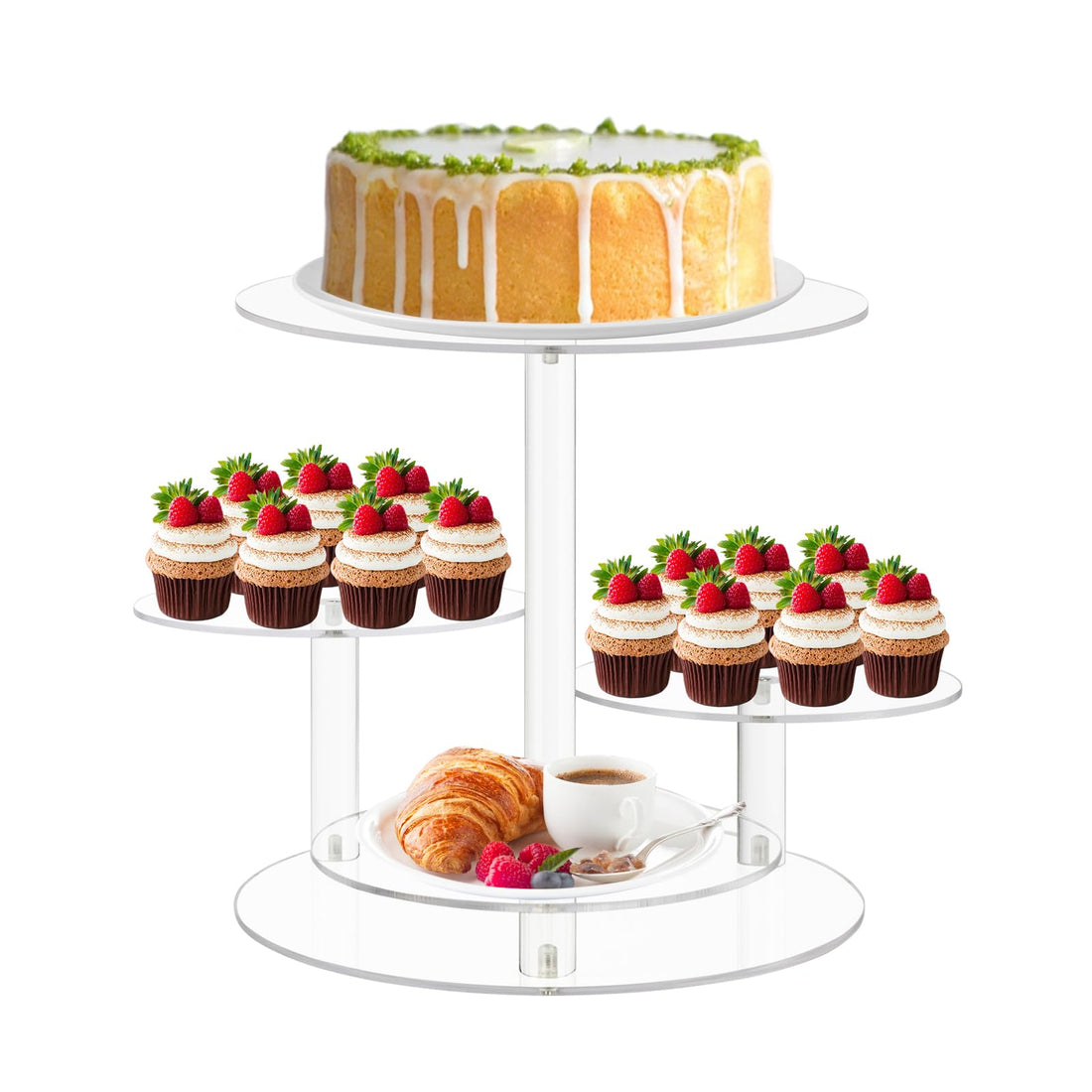 BEST MEDIA Acrylic Cupcake Tower Stand, 4-Tier Clear Cake Display with Tiered Trays, Dessert and Pastry Holder for Birthday, Baby Shower, Wedding, Christmas, Tea Party and Buffet Presentations, Clear