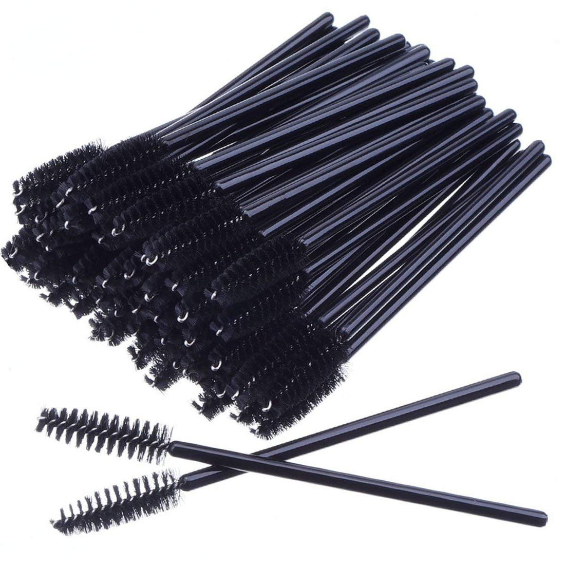 HUAXIYAN 50 PCS Disposable Eyelash Brushes Mascara Wands Eye Lash Eyebrow Applicator Cosmetic Makeup Brush Tool Kits (black)