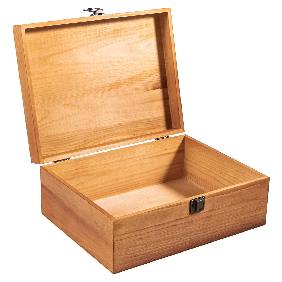 JAZZEEL Wooden Box with Lid and Latch, 28.5x21.5x11.5 cm Wood Storage Box for Jewelry, Tools, and Toys, Unfinished Keepsake Box for Art, Crafts, and DIY Enthusiasts, Natural Wood