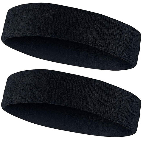 Sport Headband for Men and Women - Sports Headband for Workout & Running, Breathable, Non-Slip Sweat Head Bands for Long Hair, Pack of 2 (Black)