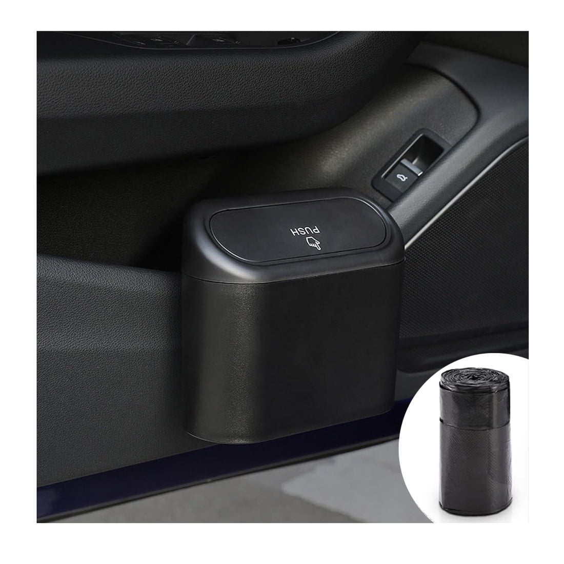 Car Trash Can Small Trash Can Mini Auto Trash Can Hanging Dust Bin Rear Passenger Seat Storage Case Waterproof ABS Multi-function Side Pocket with 1 Roll Trash Bag