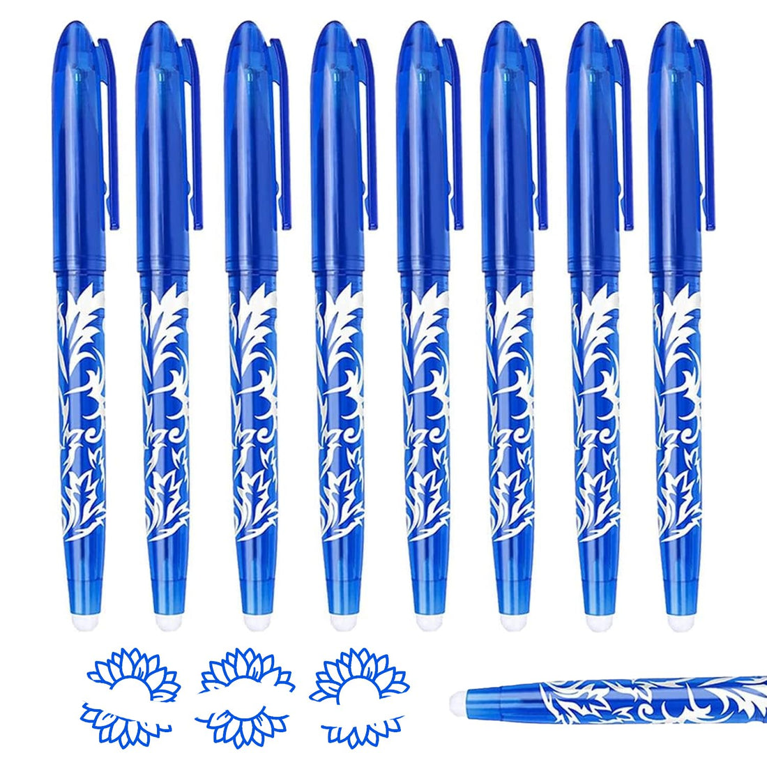 8pcs Erasable Pens Blue Eraser Pen, 0.7mm Rub Out Pens with Eraser, Friction Pen with Rubber on the End for Kids Adults School Work Paperwork