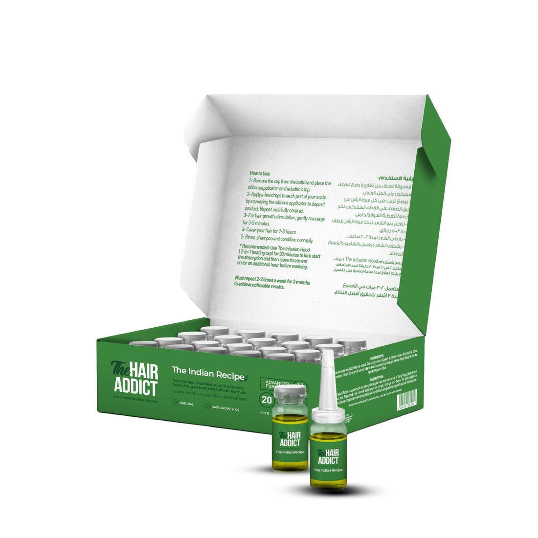 The Hair Addict Indian Recipe - 20 Vials-Natural | Promotes Thicker, Fuller | Reduces Fall | Boosts Scalp Health | Nourishes Follicles | Suitable for All Ages | Lightweight Oil
