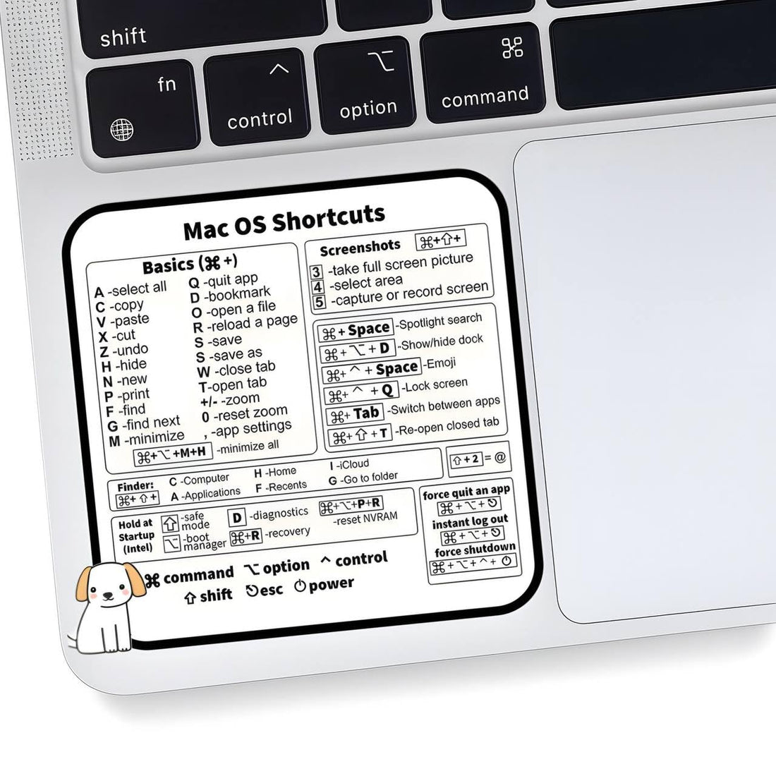 2PCS Laptop Shortcut Stickers â€“ Cute Dog Design Keyboard Shortcut Guide â€“ Trackpad Labels Compatible with macOS Devices â€“ Study & Work Quick Access Stickers â€“ Removable Sticker Paper Labels