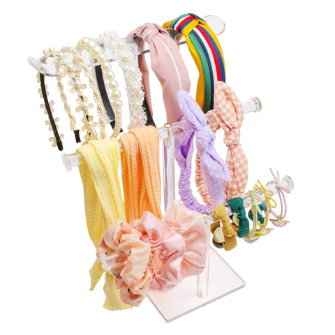 BEST MEDIA 3-Tier Acrylic Headband Holder and Hair Accessories Organizer, Clear Display Stand for Girls, Teens, and Women's Vanity Storage - 30L x 15W x 20H cm - 1 piece - Clear