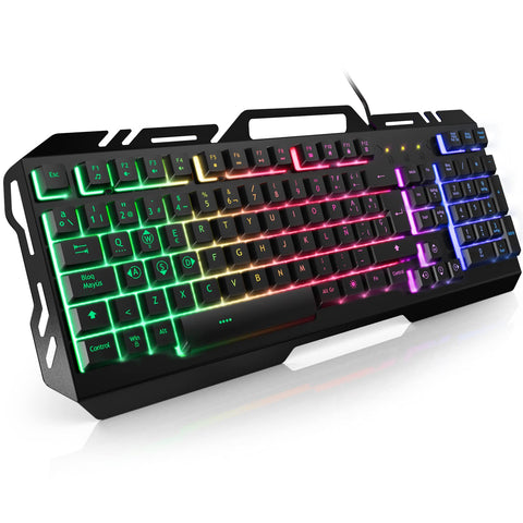 Gaming Keyboard with USB Cable, Metal Backlit RGB Gaming Keyboards, Waterproof Anti-Ghosting Keyboard for PC/Laptop/PS4/Xbox One
