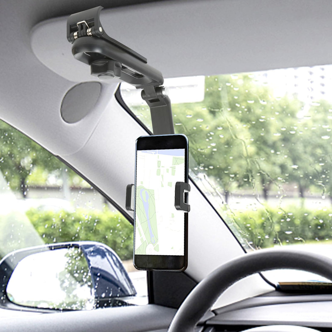 Phone Holder for Car Sun Visor, 360° Rotatable and Retractable Cell Phone Holder Clip, Multifunctional Phone Mount for Car/Home/Kitchen/Watching Movies Fit All iPhone Smartphones-black