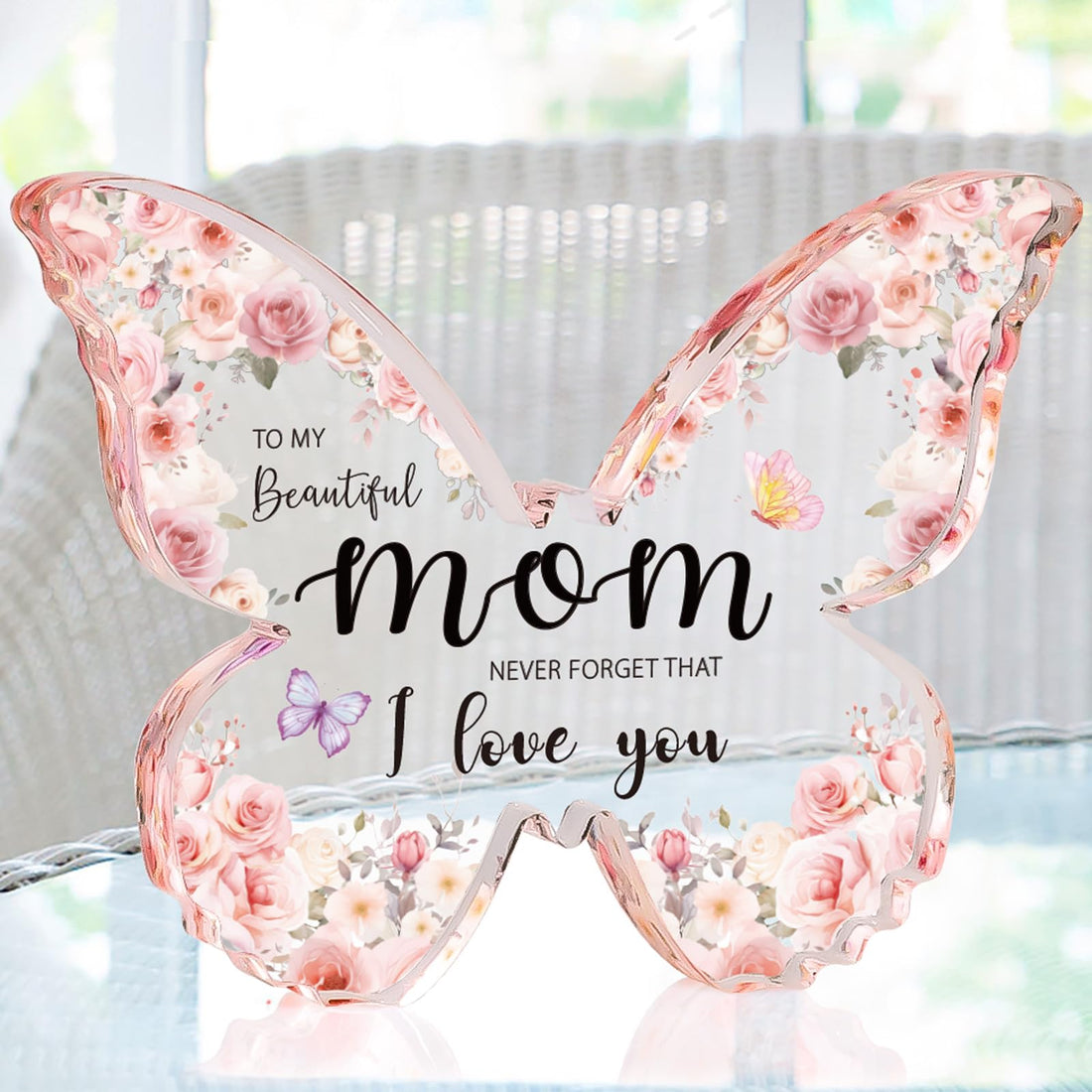 Mothers Day Gifts for Mom – I Love You Mom Butterfly-Shaped Acrylic Keepsake, Unique Present for Mom Christmas, Birthday, Mother's Day