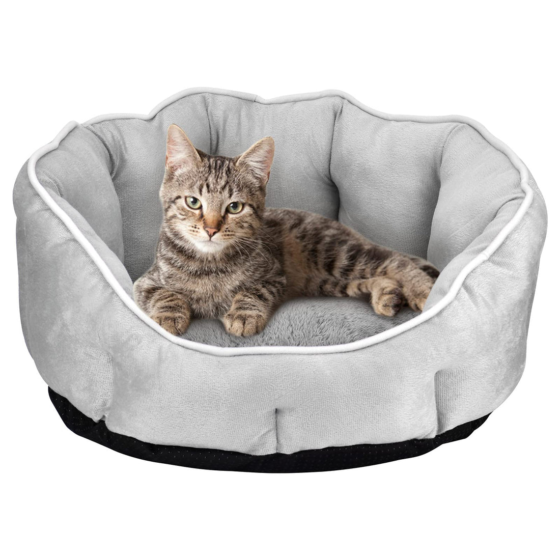 Queta Plush Soft Pet Bed for Small Cats and Dogs - Dog Sofa, Cushion - 46 x 46 x 23 cm (Grey)