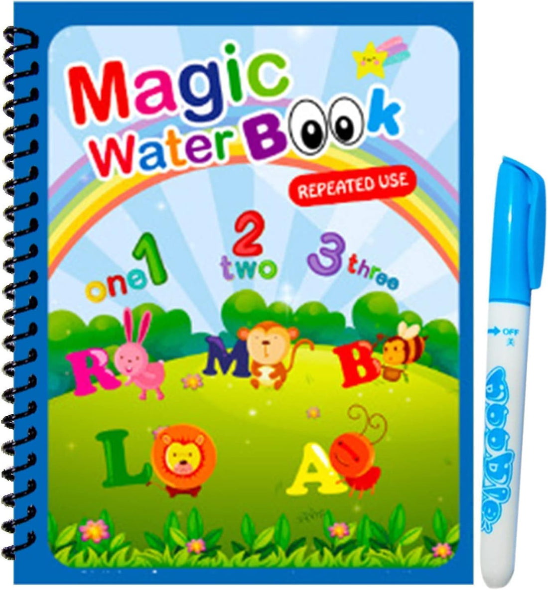 Magic Water Coloring Book for Kids, Reusable, Water Pen, Letters and Numbers Theme, 19x15cm
