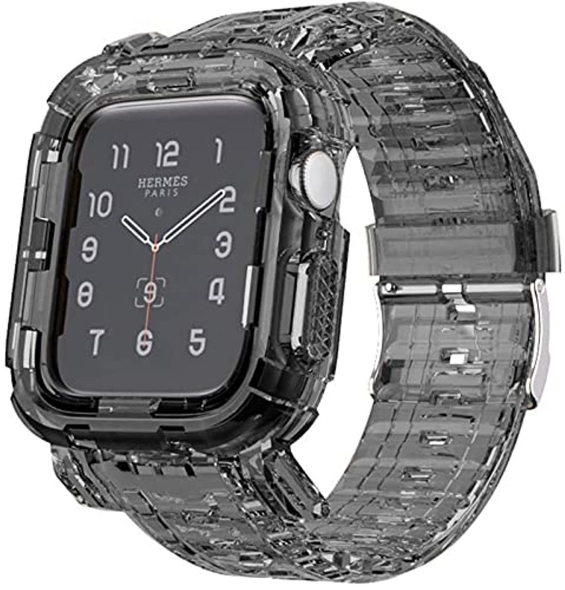 Transparent Integrated Watch Bands Case for Apple Watch Series 6 /SE/5/4, iWatch 44mm/42mm Clear Watch Strap Bumper (Clear black)