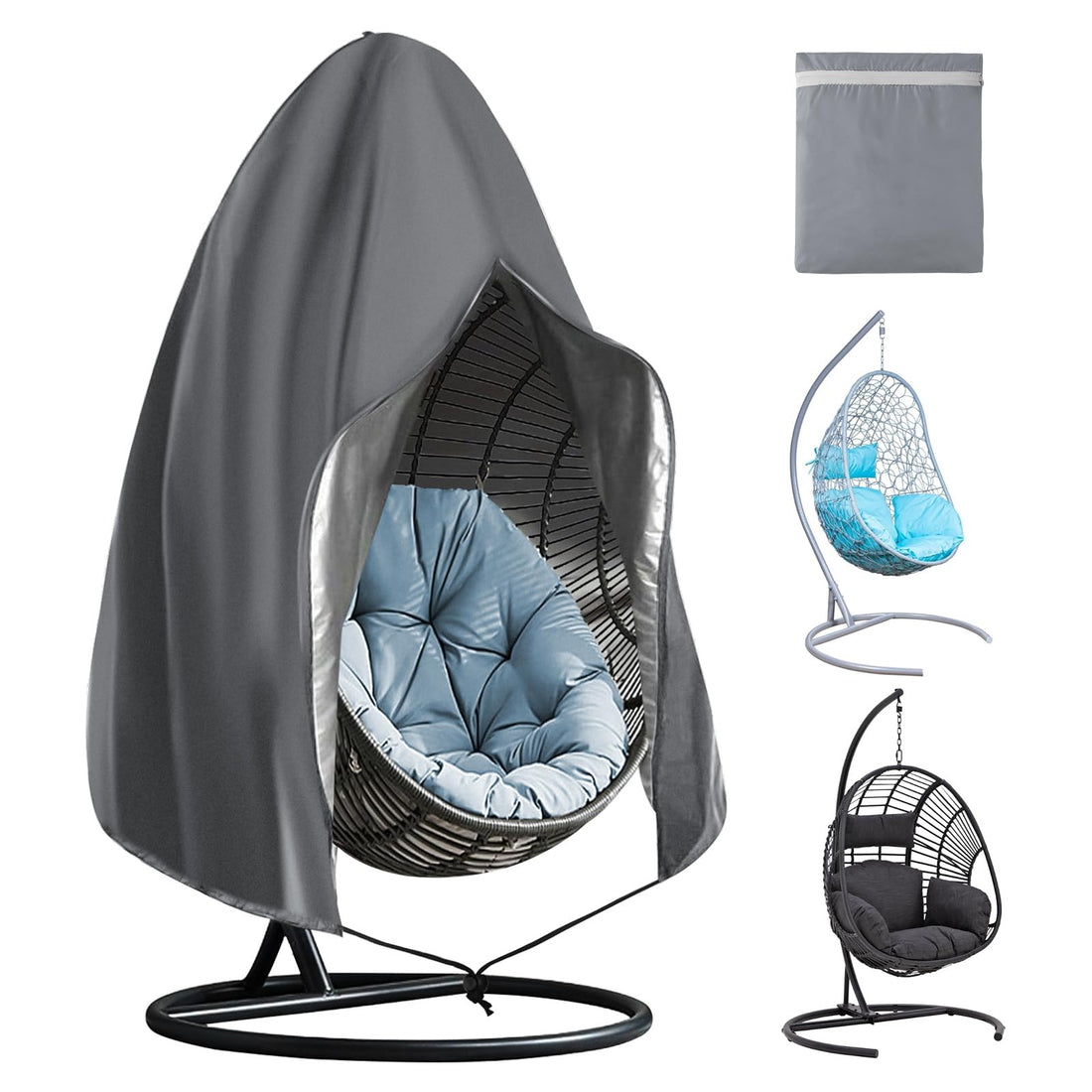 OFFCUP Hanging Egg Chair Cover, 115 * 190cm 210D Oxford Fabric Swing Chair Cover with Zipper, Waterproof Heavy Duty Windproof Furniture Protector for Outdoor Patio Garden (Gray)