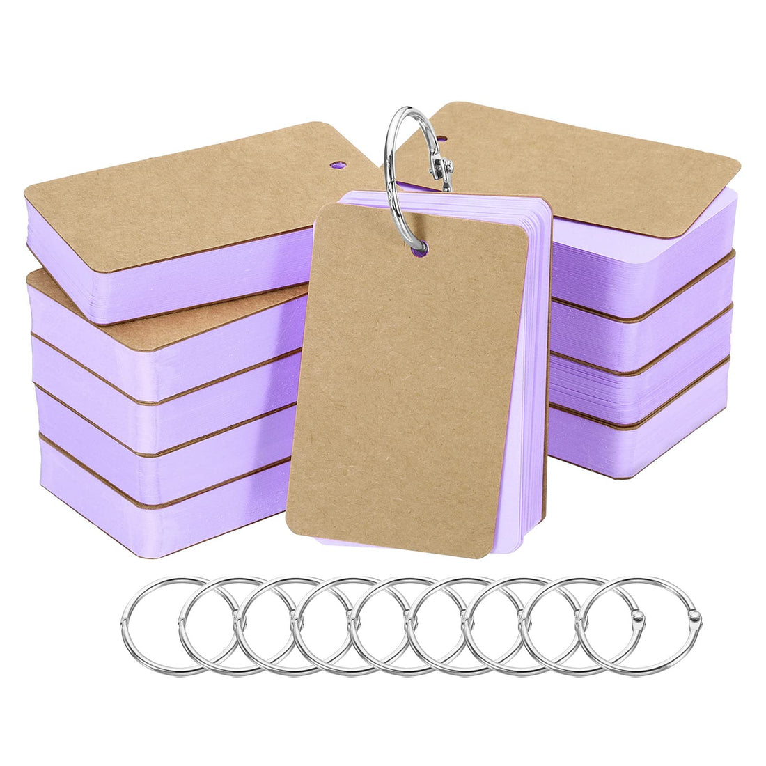 PATIKIL 3.5" x 2" Blank Flash Cards with Rings, 500 Pack Study Cards Index Cards Note Card Pre Hole Punched for Learning, Purple