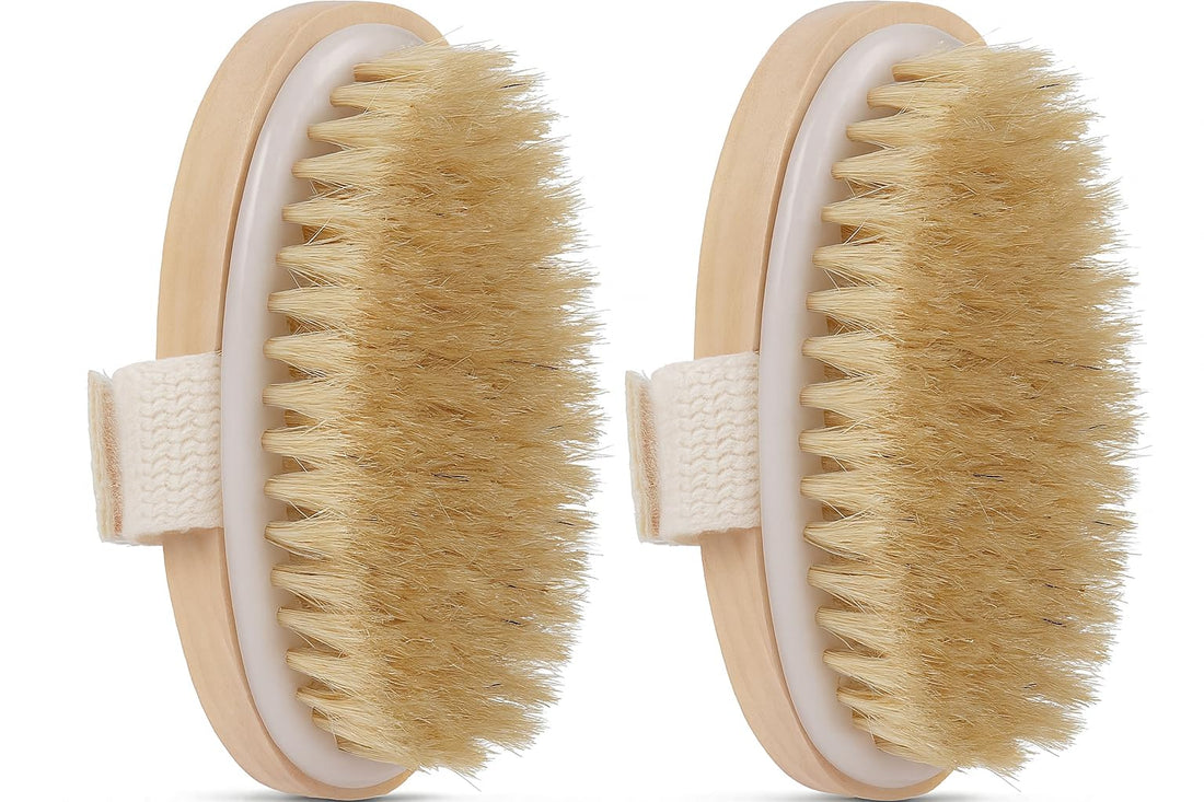 Body Bath Brush for Dry Skin – Soft Natural Bristle Wooden Spa Brush for Exfoliation & Massage – Gentle & Durable Shower Brush (2 Pieces)