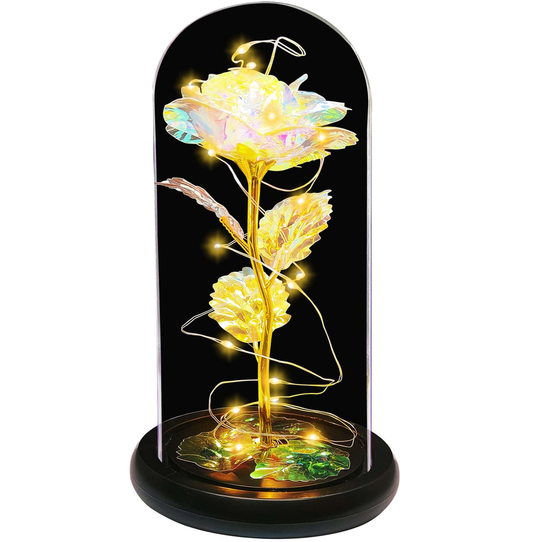 Beauty and The Beast Rose Lasts Forever in A Glass Dome Artificial Colorful Roses Flower Gift for Mother's Day Valentine's Day Wedding Anniversary Girl's Birthday (Gold)