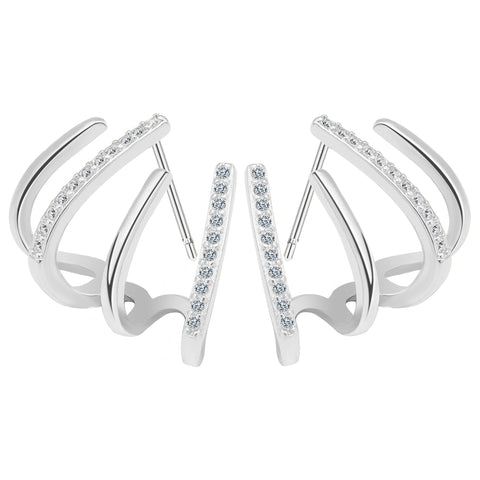 Zircon Needle Earrings for Women Girls, Stud Ear Cuffs Hoop Earrings for Women Girls, Luxury Trendy Minimalist Dainty Tiny Ear Wrap Cuff Piercing Studs Earrings for Women