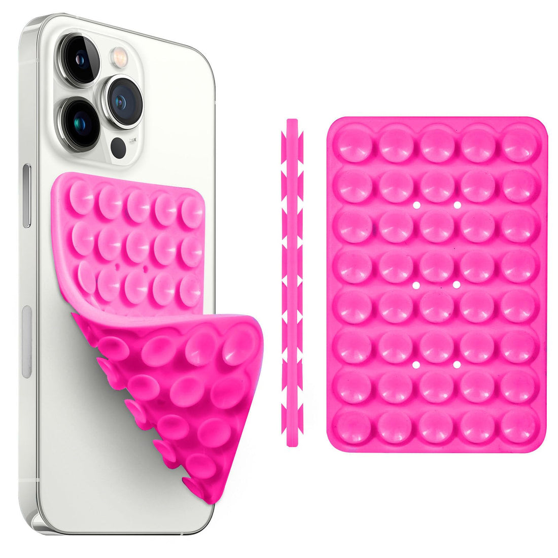 Suction Cup Phone Case Mount, Silicon Sticky Phone Stand for iPhone and Android, Hands-Free Strong Grip Holder for Selfies and Videos - Double Sided/Dark Pink