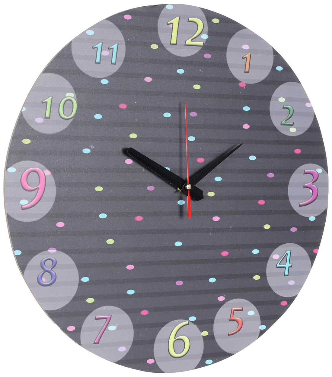 Dotted Wooden Round Analog Wall Clock, Black - 40 cm