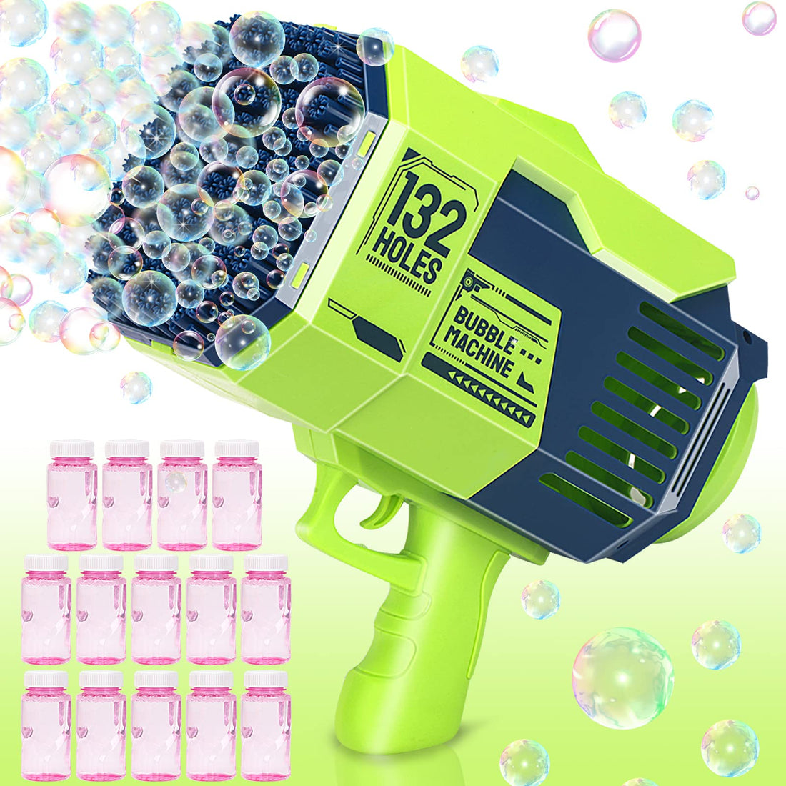 Bubble Gun, 132-hole Bubble Machine Gun with Color Light, Suitable for Children and Adults, Indoor and Outdoor Birthday and Wedding Party Events (Green)