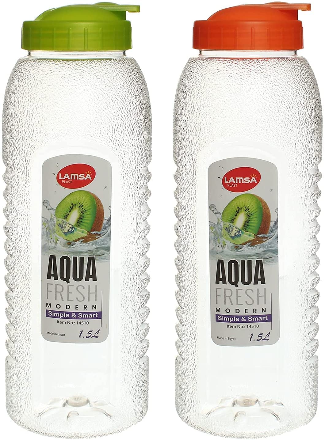 Luscblast aqua fresh plastic water bottle, 5 liter 2 pieces - multicolor, 1.5 l