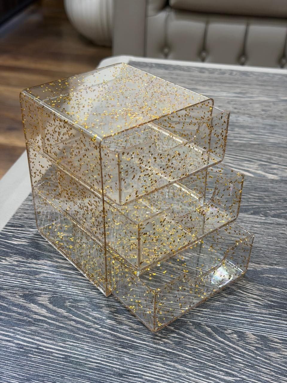 Modern Home Organizer - Gold-Toned Multi-Drawer Storage Unit for Jewelry, Keys, and Office Supplies, Ideal for Keeping Your Space Tidy