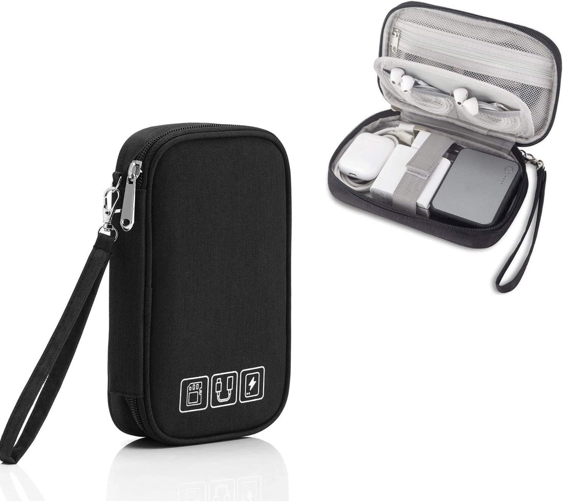 Travel Cable Organizer Pouch Electronic Accessories Carry Case Portable Waterproof Double Layers/Storage Bag for Cord, Charger, Phone, Earphone Black