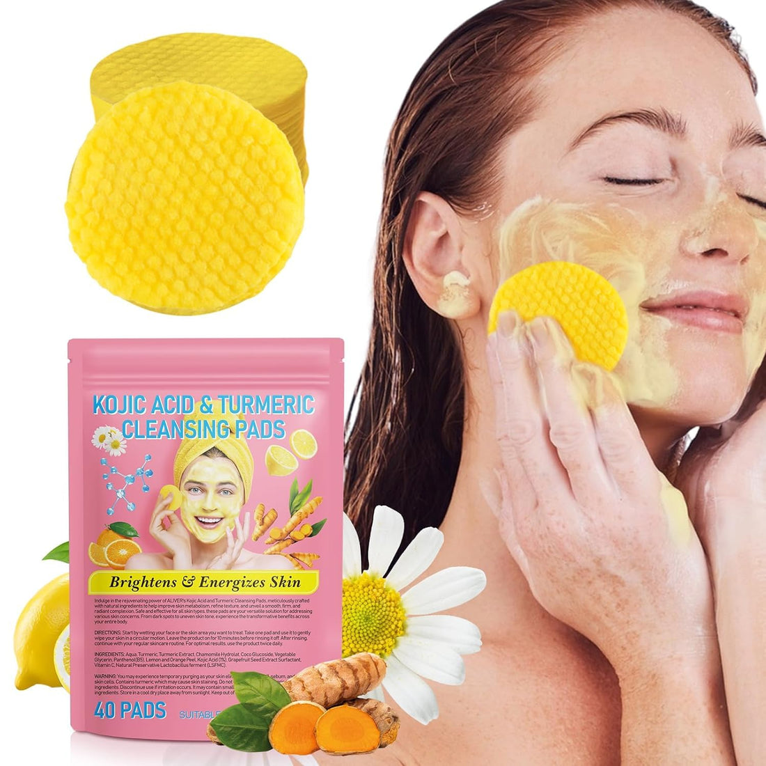 fashion mania Turmeric Cleansing Pads, Kojic Acid And Turmeric Cleansing Pads Helps Balance Skin Oil And Water, Remove Excess Keratin From The Body'S Skin, 40PCS