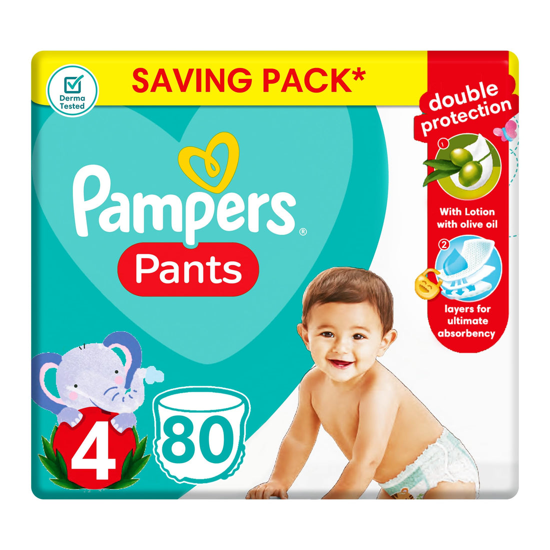 Pampers Pants, Size 4, with Lotion with Olive Oil, 80 Baby Diapers