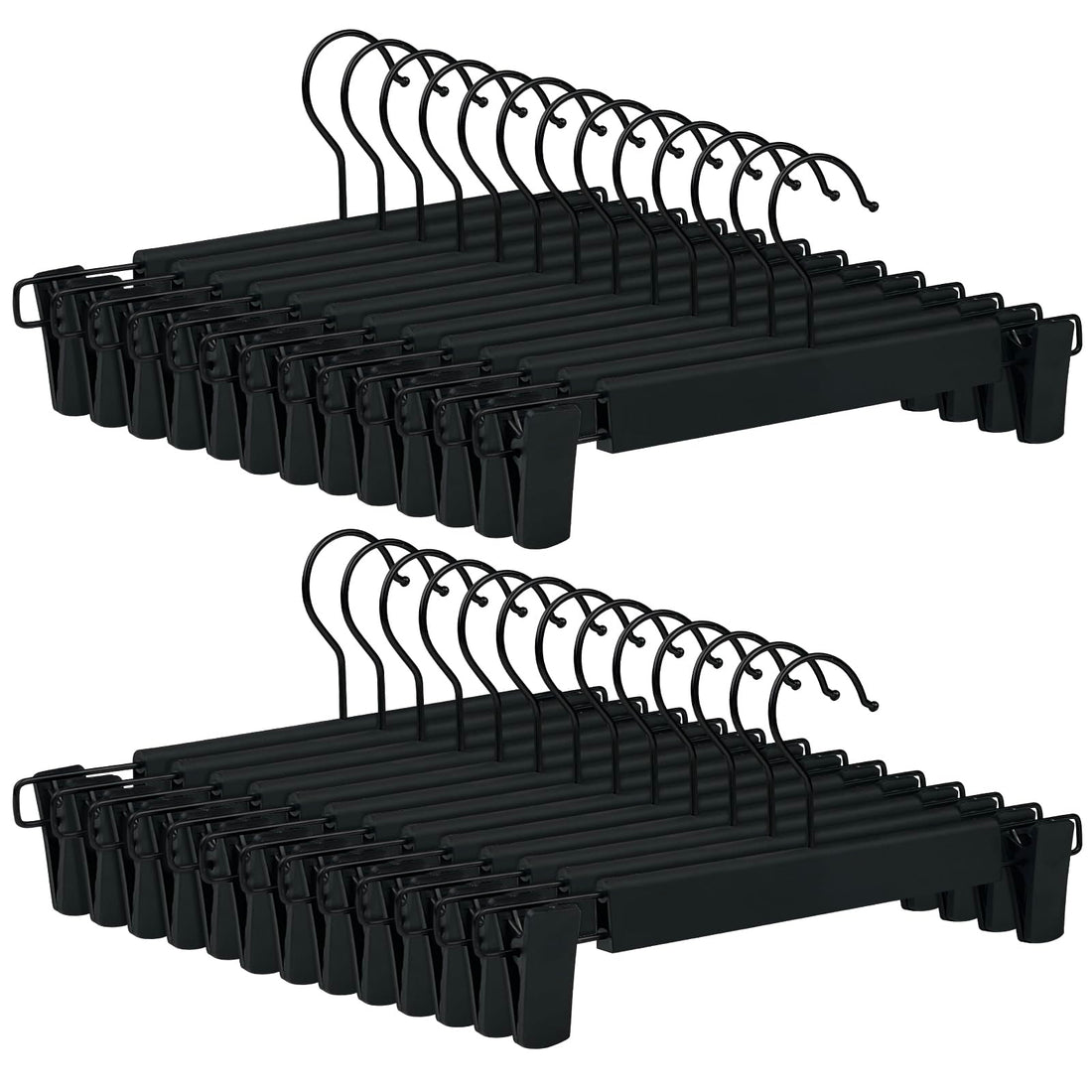 Tekenewbse 20 Pieces Clothes Hangers for Space-Saving Trousers, Trousers Hangers with 2 Adjustable Space-Saving Clips, Non-Slip with 360° Swivel Hooks for Skirts Pants and Shirts (Black)
