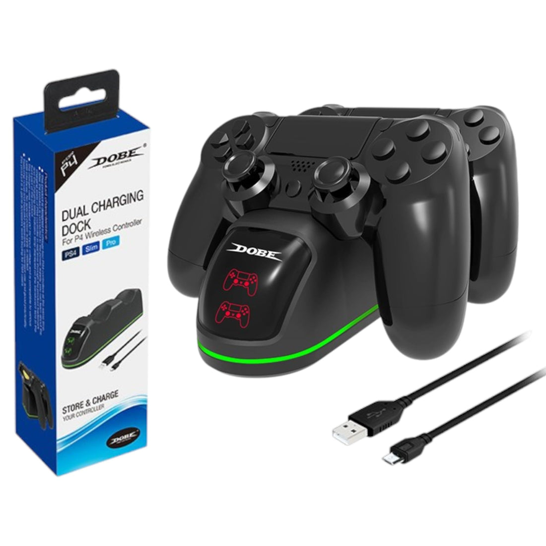 DOBE Dual Charge Station for PS4 Controllers, Fast & Smart Charging, Sleek Modern Design & Slim - Charging Adapter with Micro Cable (Black, TP4-1781)