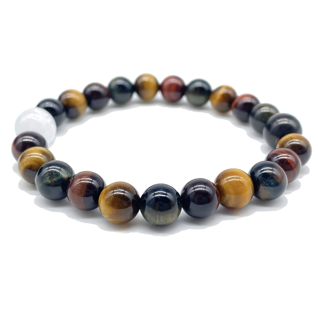 [ABCgems] (High-Energy Yin Yang Bracelet- Russian-Karelian Shungite & Moroccan Rainbow Selenite) South-African Mixed Tiger Eye 8mm Smooth Round Gemstone Healing Energy Beads