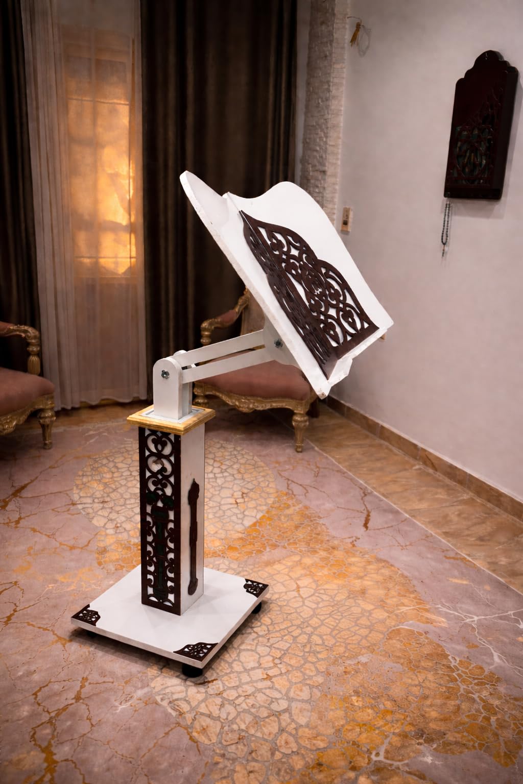 Royal Quran Stand Long Multi Length Islamic Ornament Folding Book Stand (White)