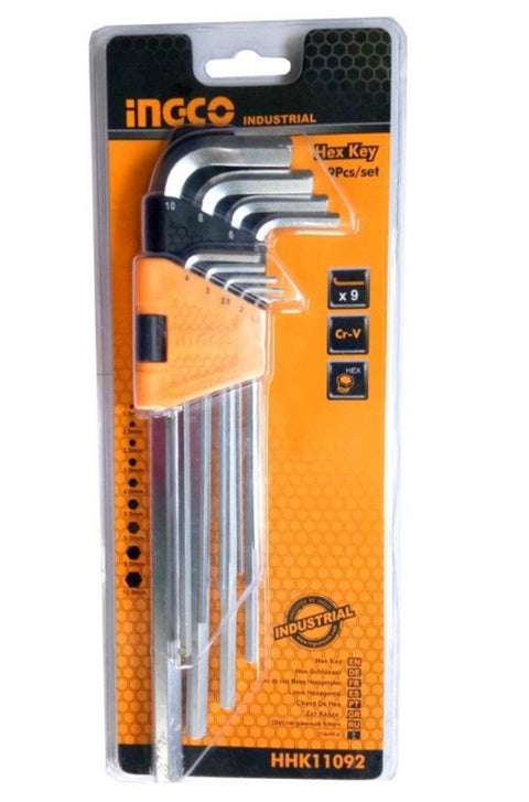 Ingco 9Pcs Hex Allen Key Set Metric Arm Repair Tool - Extra Long