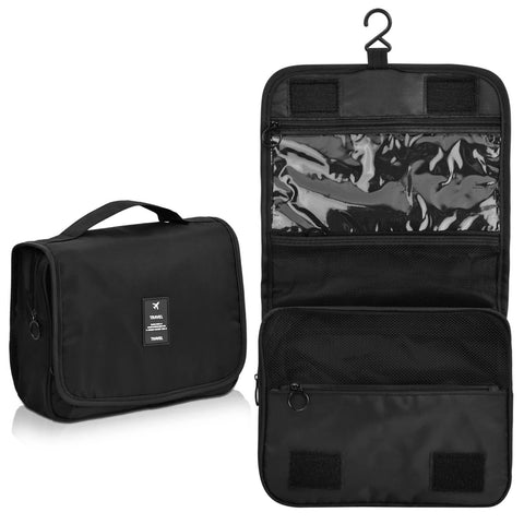 Shaving Kit - Compact Waterproof Travel Bag for Men and Women, Black Cosmetic Organizer for Razors, Makeup, and Toiletries, Spacious Design Holds Full Size Bottles and Accessories Securely Inside