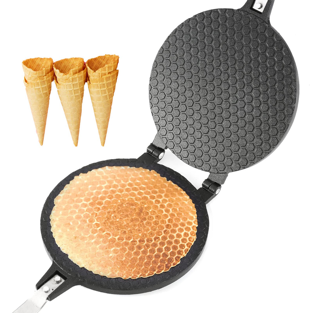 Dyna-Living Non-Stick Egg Roll Waffle Cone Machine Ice Cream Cone Maker Cooking Tools with Heat-insulation Handle for House Commercial Homemade DIY Ice Cream Cone Baking Pan (Diameter 6.7 inches)