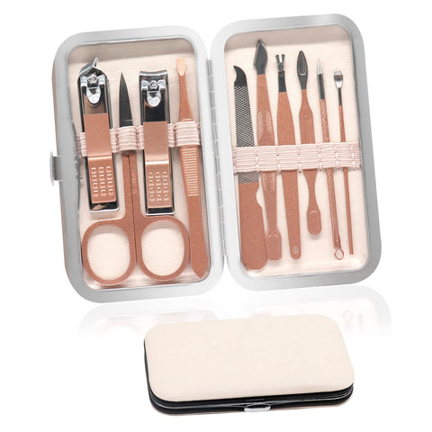 10 Pcs Nail Clipper Kit, Manicure Set for Adults, Professional Stainless Steel Pedicure Set Nail Care Tools Nail Scissors Cuticle Remover Grooming Kit with Leather Case for Gift Travel Home