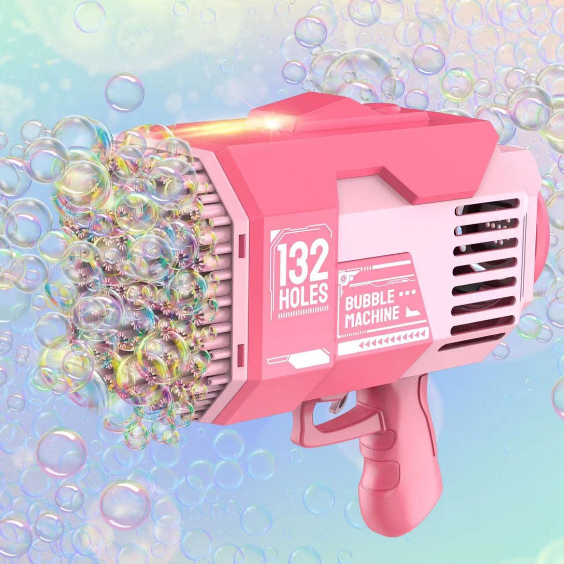 132 Hole Bubble Machine，Bazooka Bubble Gun with Colorful Lights,Bubble Bazooka Gatling Gun Toys for Kids Adults Summer Outdoors Party Activity, Easter, Birthday Gift (Pink)