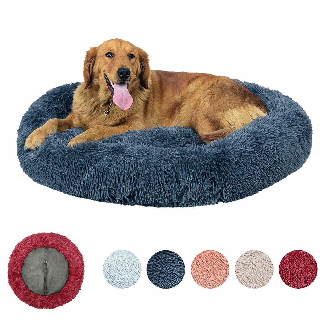 Indoor Dog Bed Large Size Round Plush Dog Bed Removable Cover For Dogs,60/80/100/120Cm,Red/Light Grey/Light Grey/Dark Grey (Dark Grey, 110 cm)