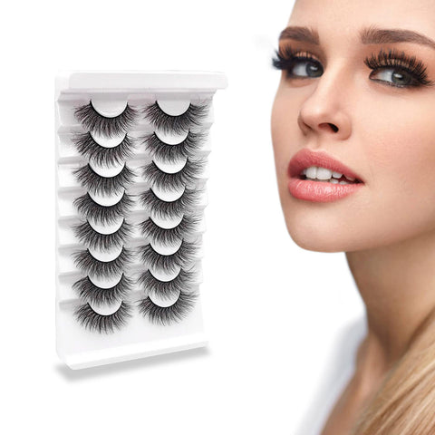 Natural False Lashes 10D Faux Mink Eyelashes Soft Light Volume Handmade Wispy Fake Eyelashes Reusable Eye Lashes Pack 8 Pairs