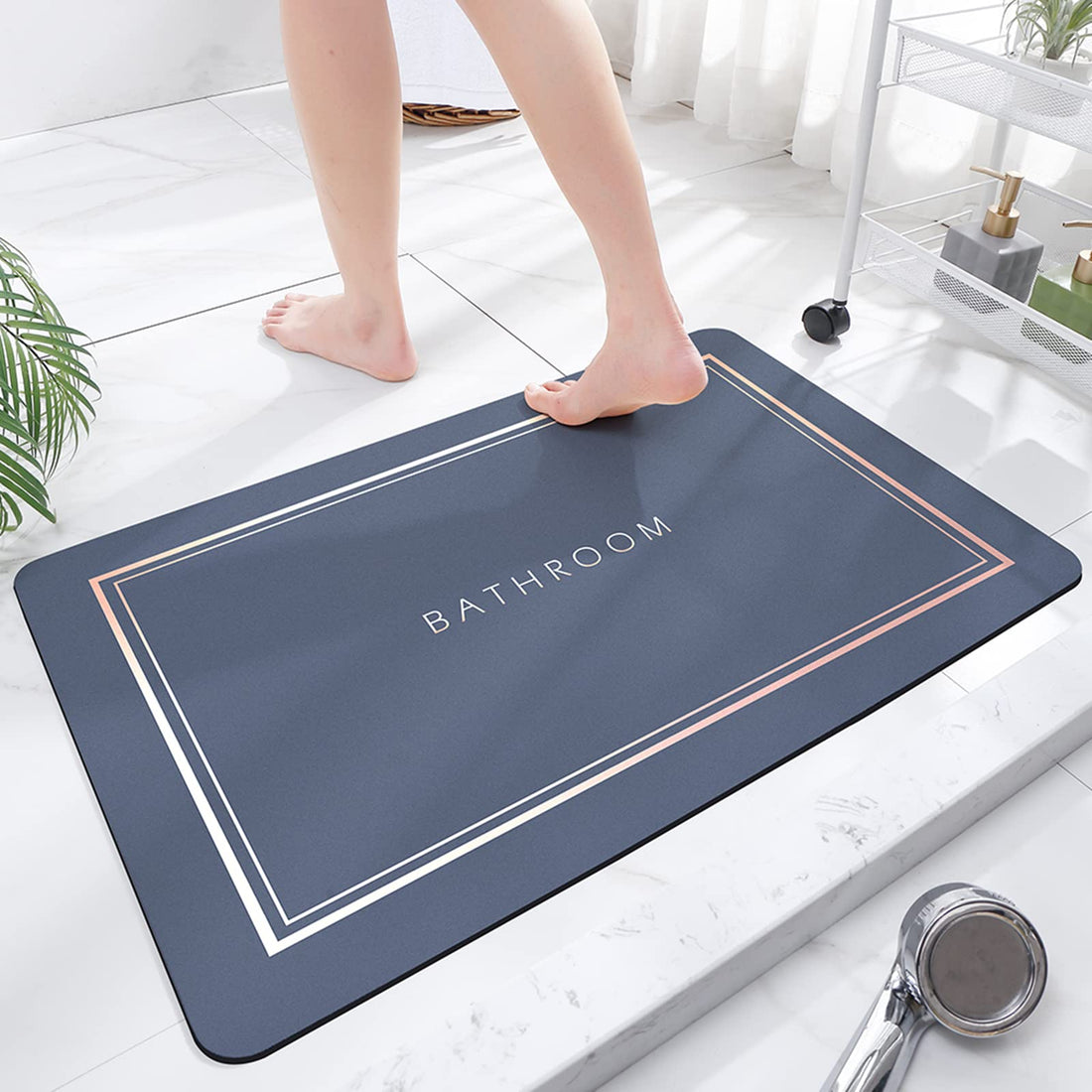 TOKLYUIE Super Absorbent Floor Mat, Quick-drying Bathroom Mats, Absorbent Bath Mats for Home, Rubber Non-slip Bottoms, Easy to Clean, Simple Bathroom Door Mat, Bathroom Shower Mat (40 * 60 cm, Blue)