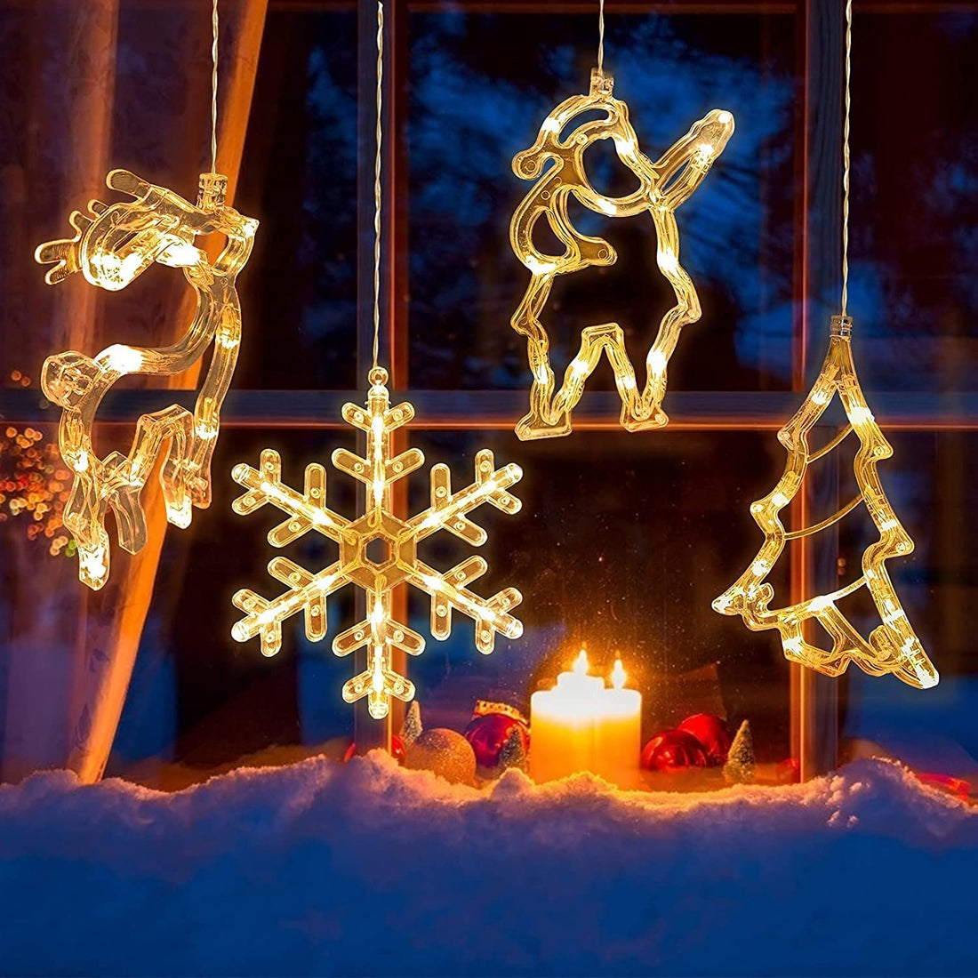 Jorunb Christmas Hanging Lights - Christmas Indoor Window Light Decoration Backdrop String Lights for Home Wedding Xmas Party Patio Bedroom Winter New Year Decor (4 Pack - Retro Style)