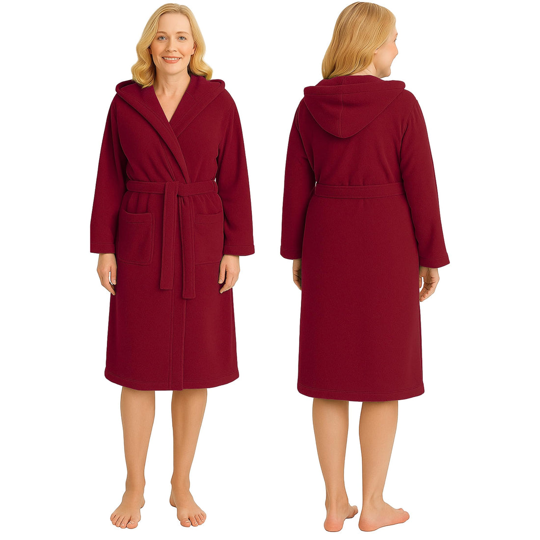 Women's and Men's Fur Hooded Bathrobe Plush Long Spa Robe, Fluffy Warm Fur