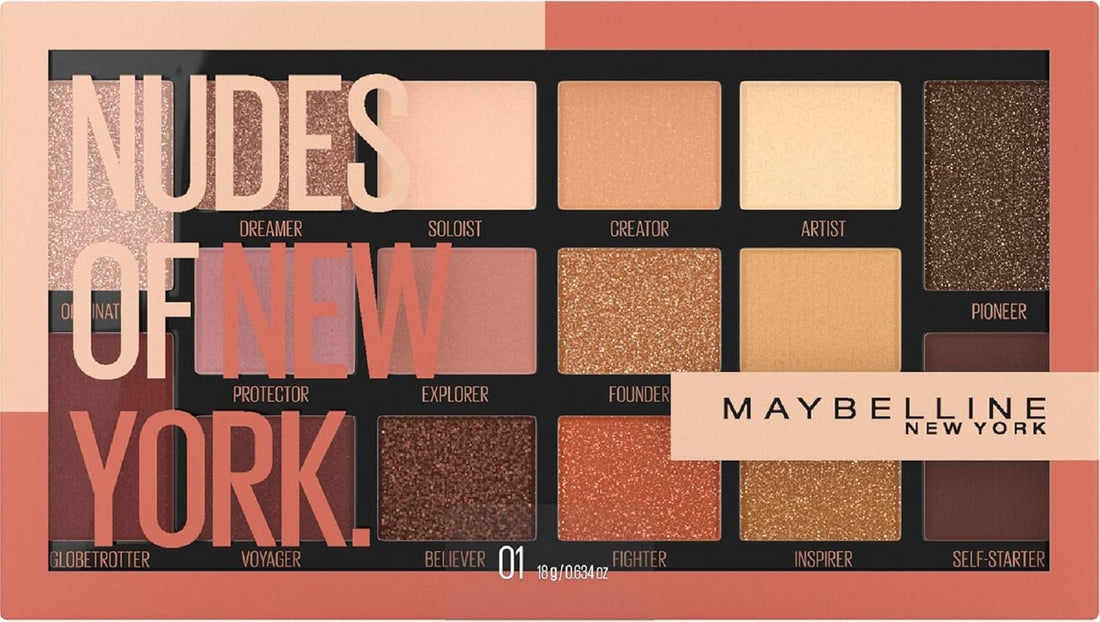 Nudes Eyeshadow Palette, 16 Shades, Warm Neutral Tones, Matte and Shimmer Finish