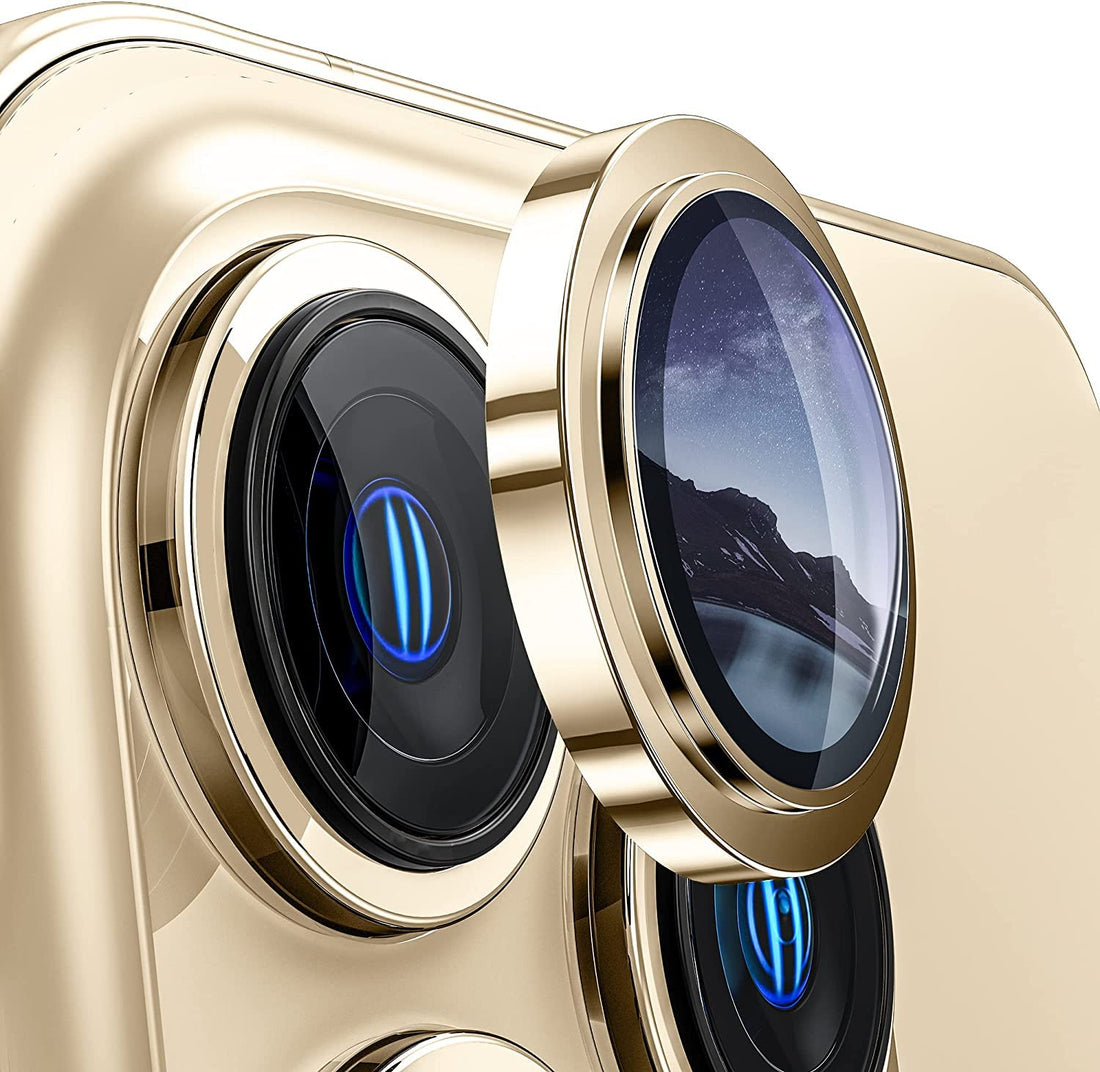 Phone Planet Compatible for iPhone 14 Pro/iPhone 14 Pro Max Camera Lens Protector, [Keep Lens Original Design] Anti-Scratch 9H Tempered Glass Camera Cover Screen Protector (Gold)