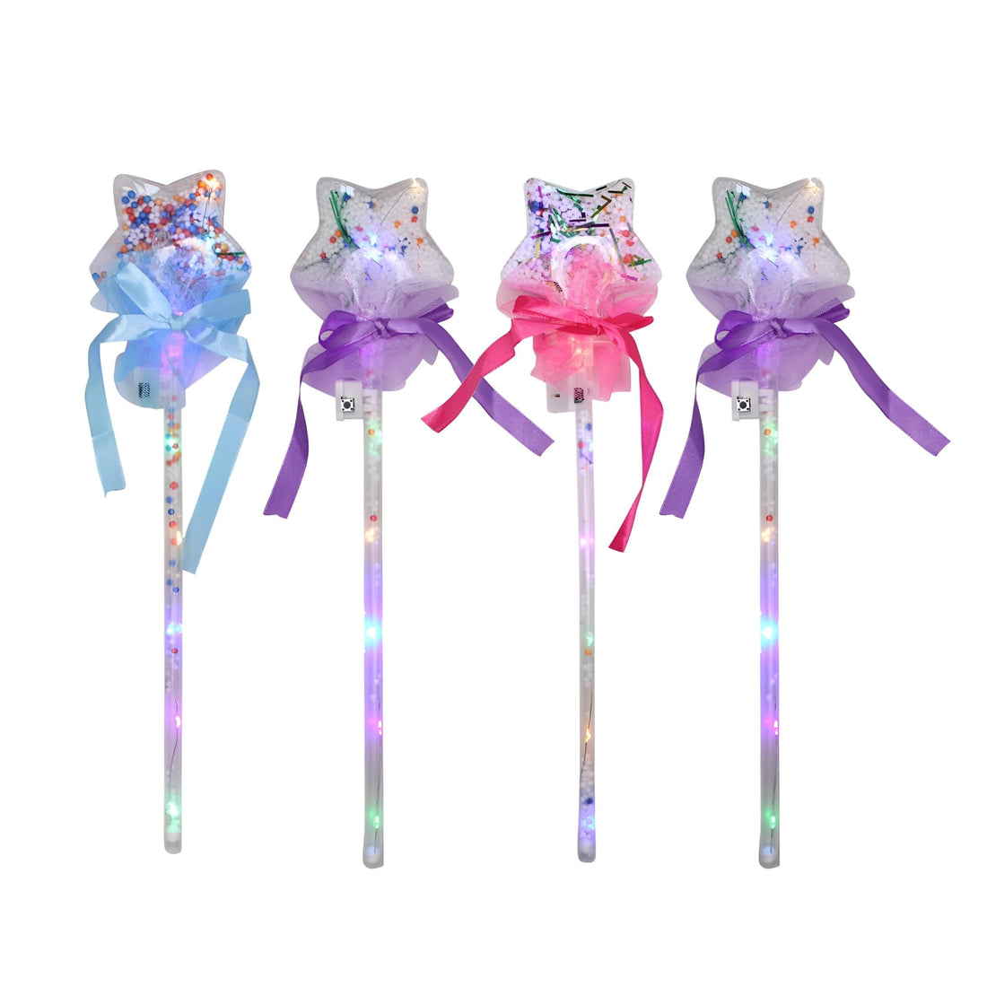 Glowing Star Stick - Multicolor LED Magic Wand with Flowing Ribbons, 36 cm Length, 8 cm Star Head, Ideal for Toddlers and Infants, Pack of 4